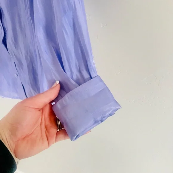 90's Glossy Satin Iridescent Button Down Blouse Violet Shot Silk SZ 4 SMALL NEW! - Picture 5 of 10